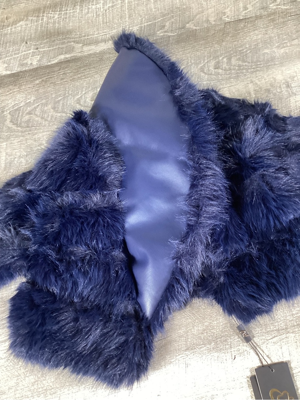 Fampuguizhen Women’s M  Faux Fur Cropped Jacket Navy Blue Bolero Shrug Coat NWT - Picture 7 of 10